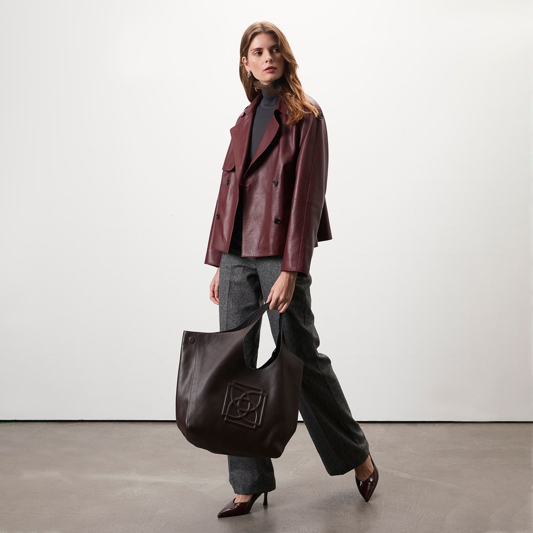 Amadika Bordo Kadın Deri Trençkot