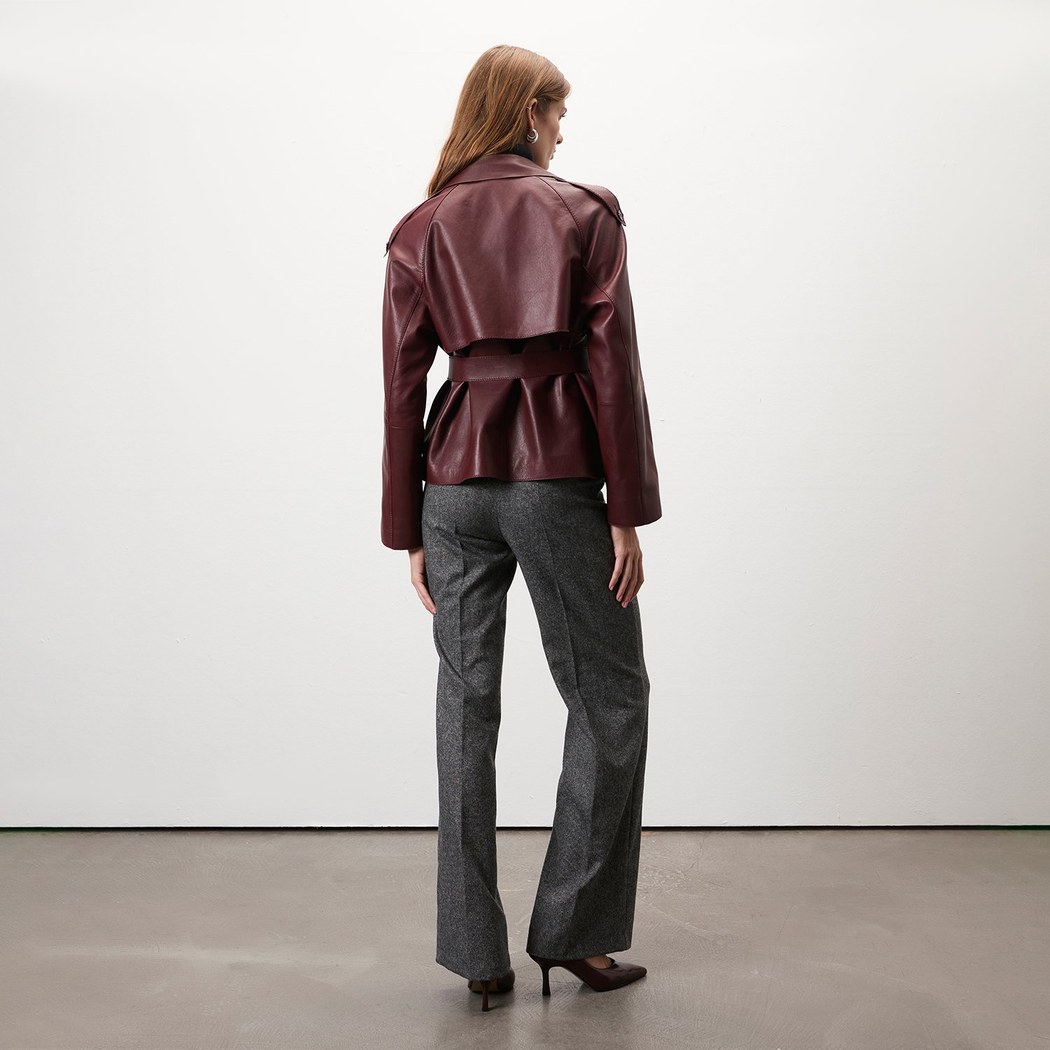 Amadika Bordo Kadın Deri Trençkot