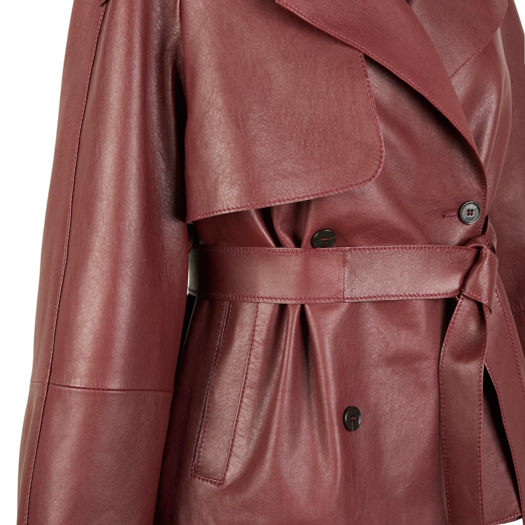 Amadika Bordo Kadın Deri Trençkot