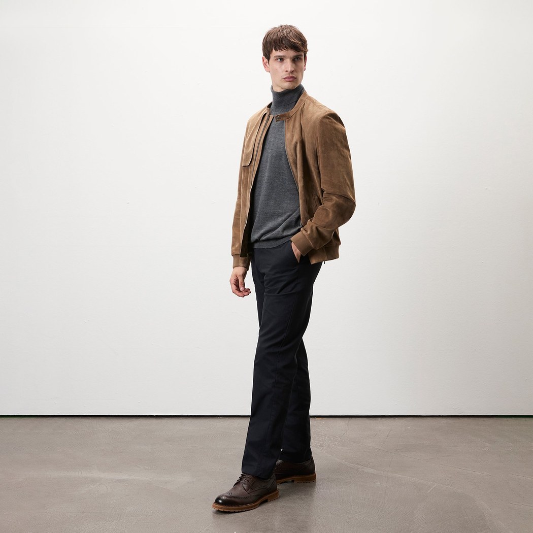 Ambrosi Kahve Erkek Bomber Süet Deri Ceket