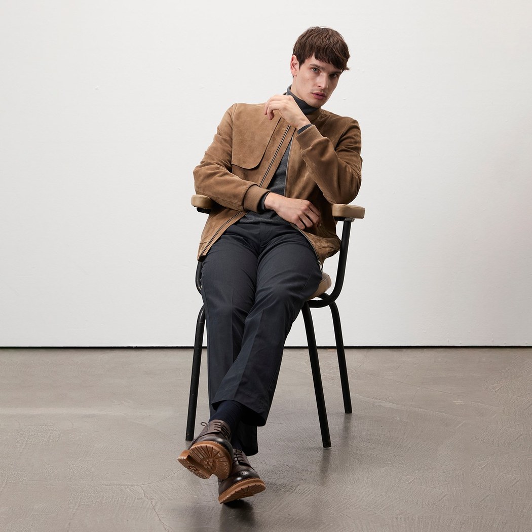 Ambrosi Kahve Erkek Bomber Süet Deri Ceket