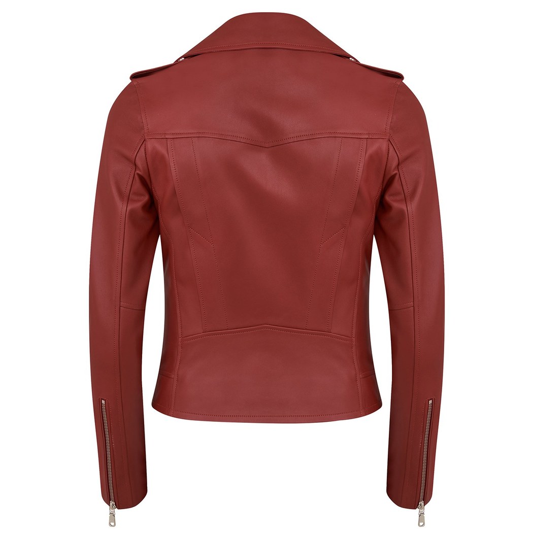 Amelia Kırmızı Kadın Biker Deri Ceket