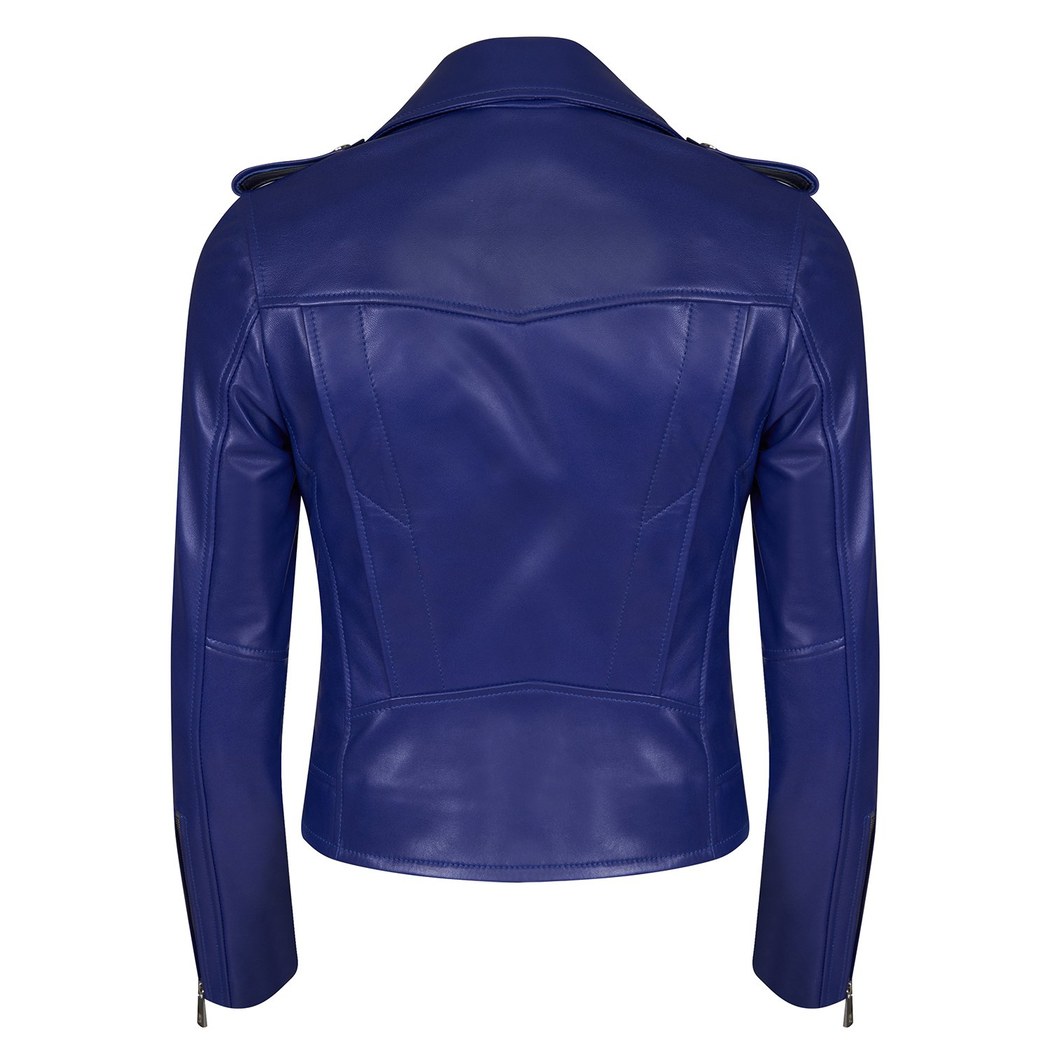 Amelia Mavi Kadın Biker Deri Ceket