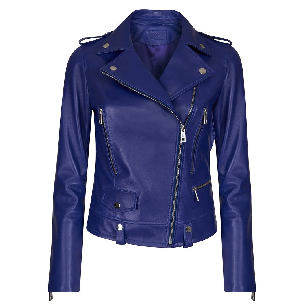 Amelia Mavi Kadın Biker Deri Ceket