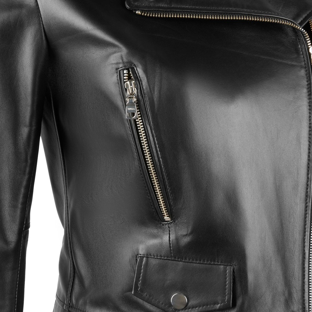 Amelia Siyah Kadın Biker Deri Ceket