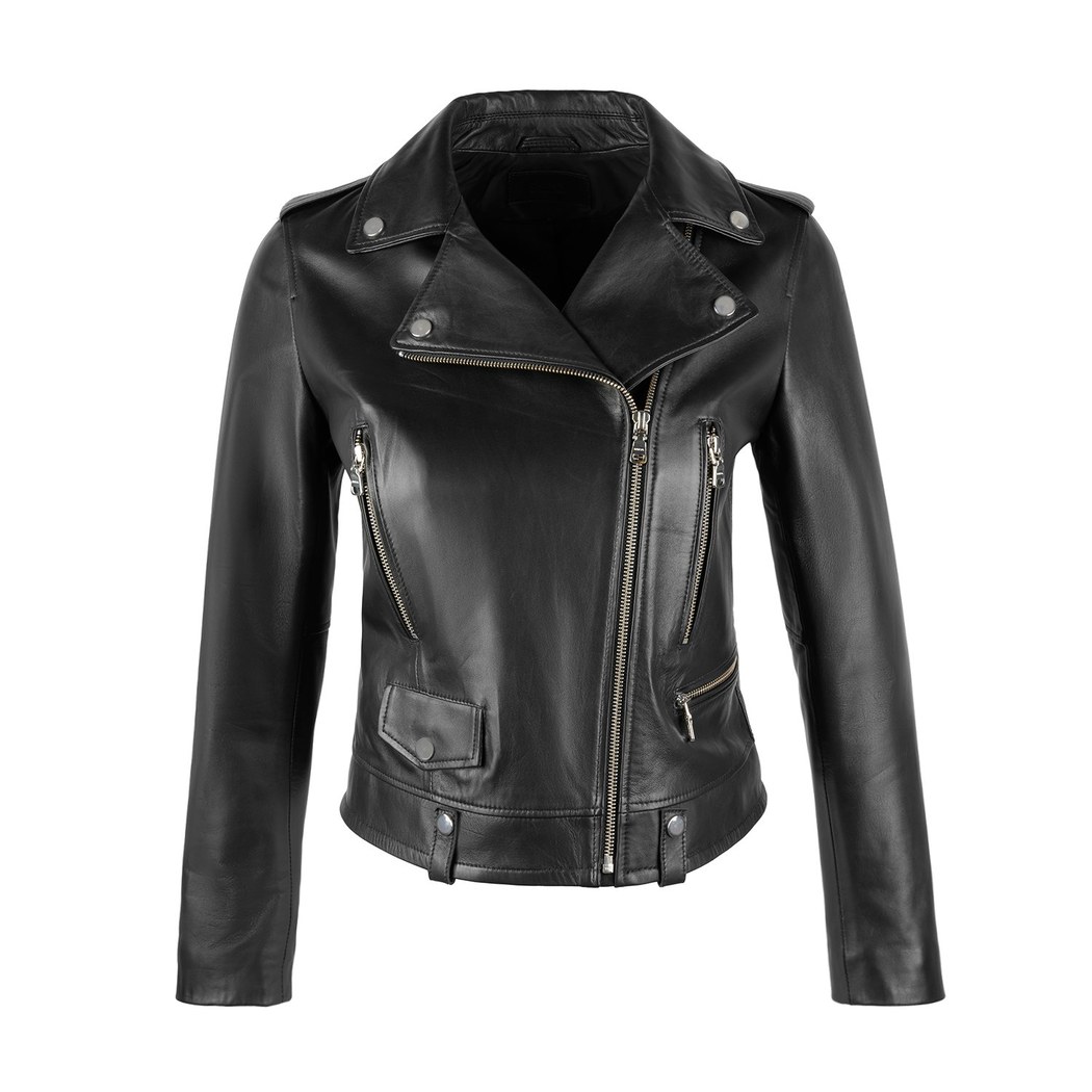 Amelia Siyah Kadın Biker Deri Ceket
