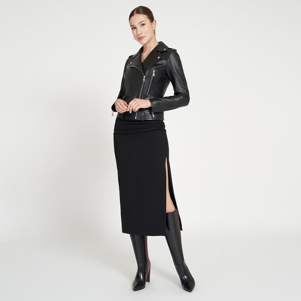 Amelia Siyah Kadın Biker Deri Ceket