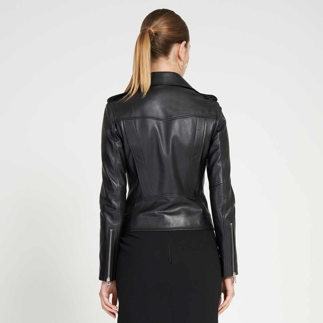 Amelia Siyah Kadın Biker Deri Ceket