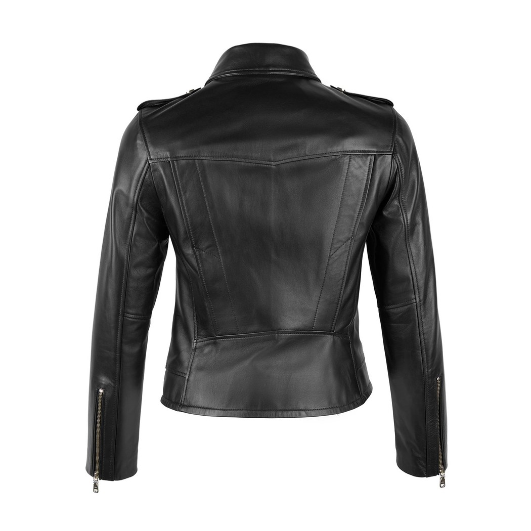 Amelia Siyah Kadın Biker Deri Ceket