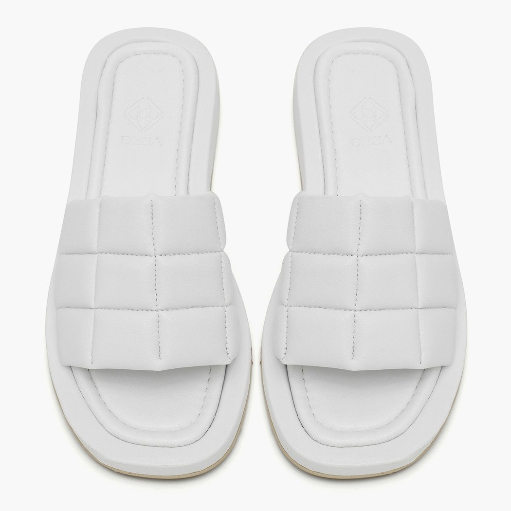 Amelie Beyaz Kadın Puffer Kapitone Terlik