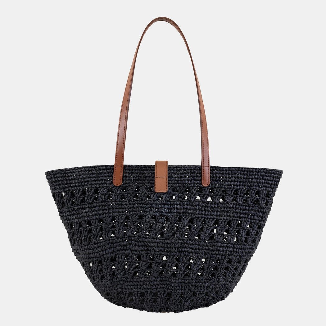 Amelie Siyah Kadın Deri Detaylı Hasır Omuz Çantası