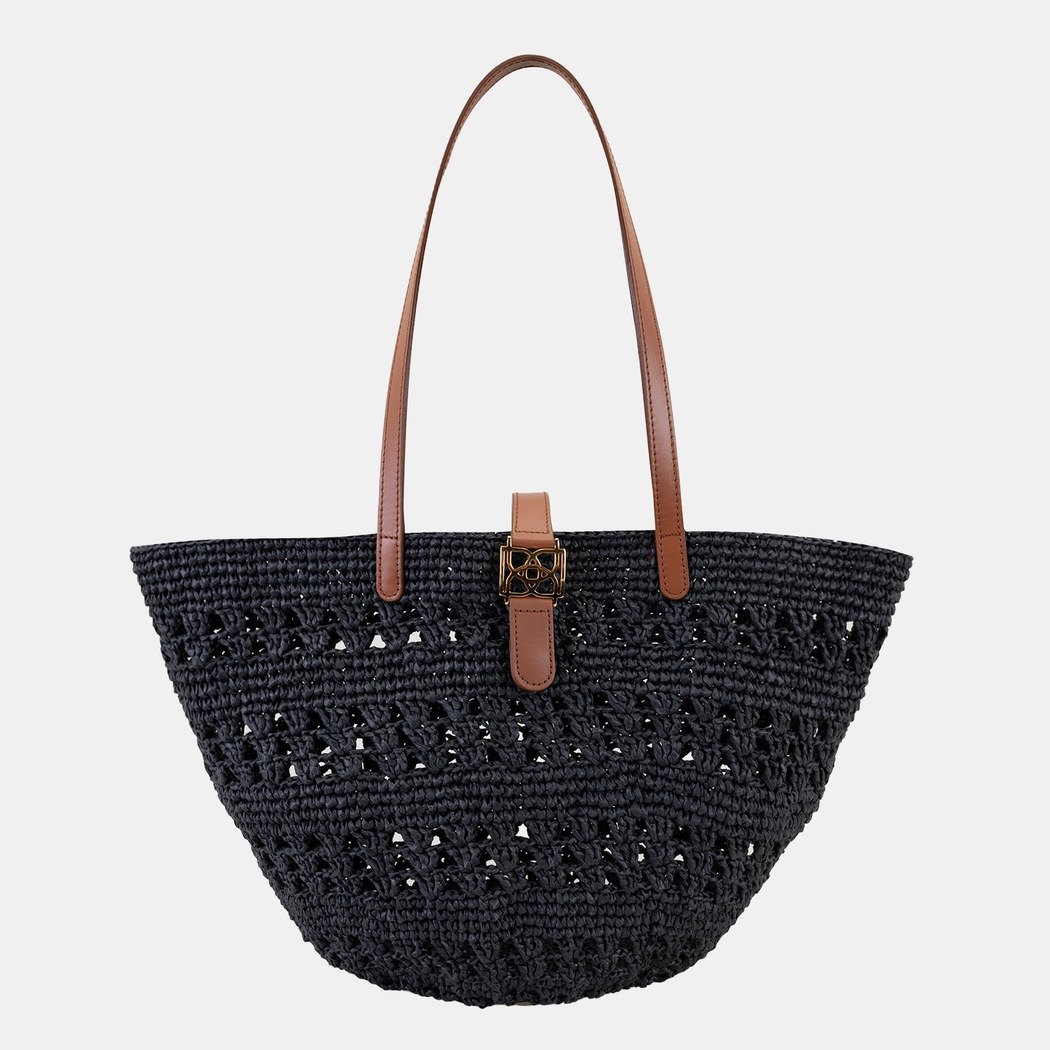 Amelie Siyah Kadın Deri Detaylı Hasır Omuz Çantası