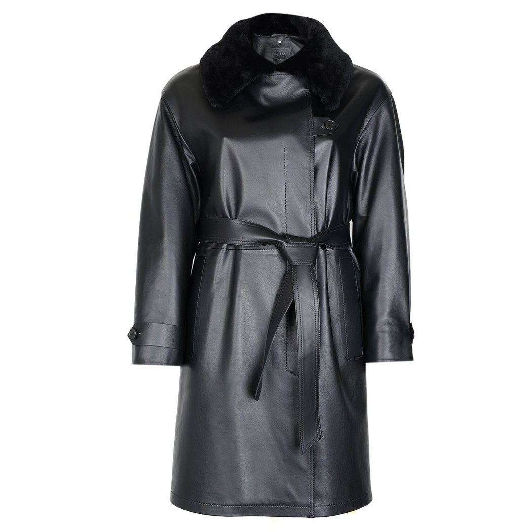 Amiah Siyah Kadın Oversize Deri Pardösü