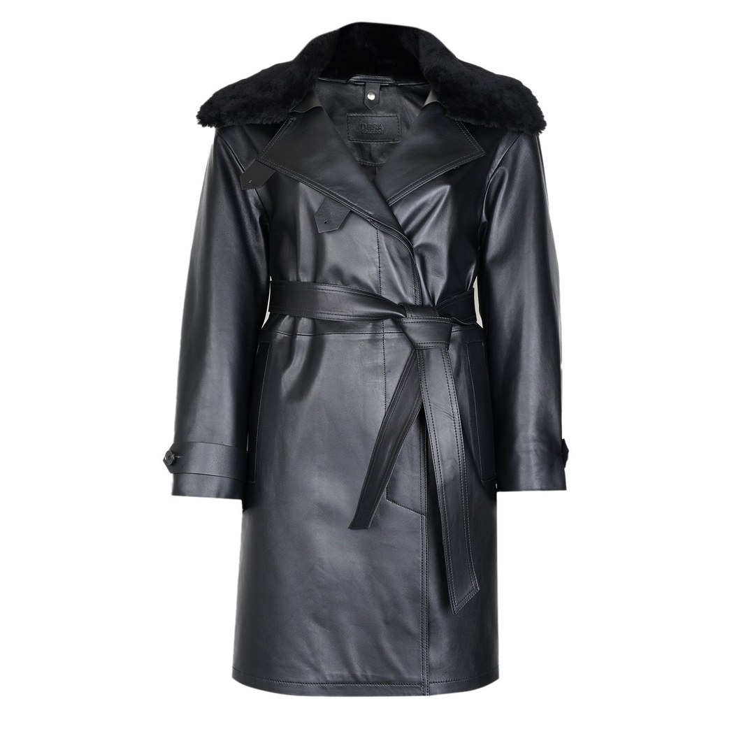 Amiah Siyah Kadın Oversize Deri Pardösü