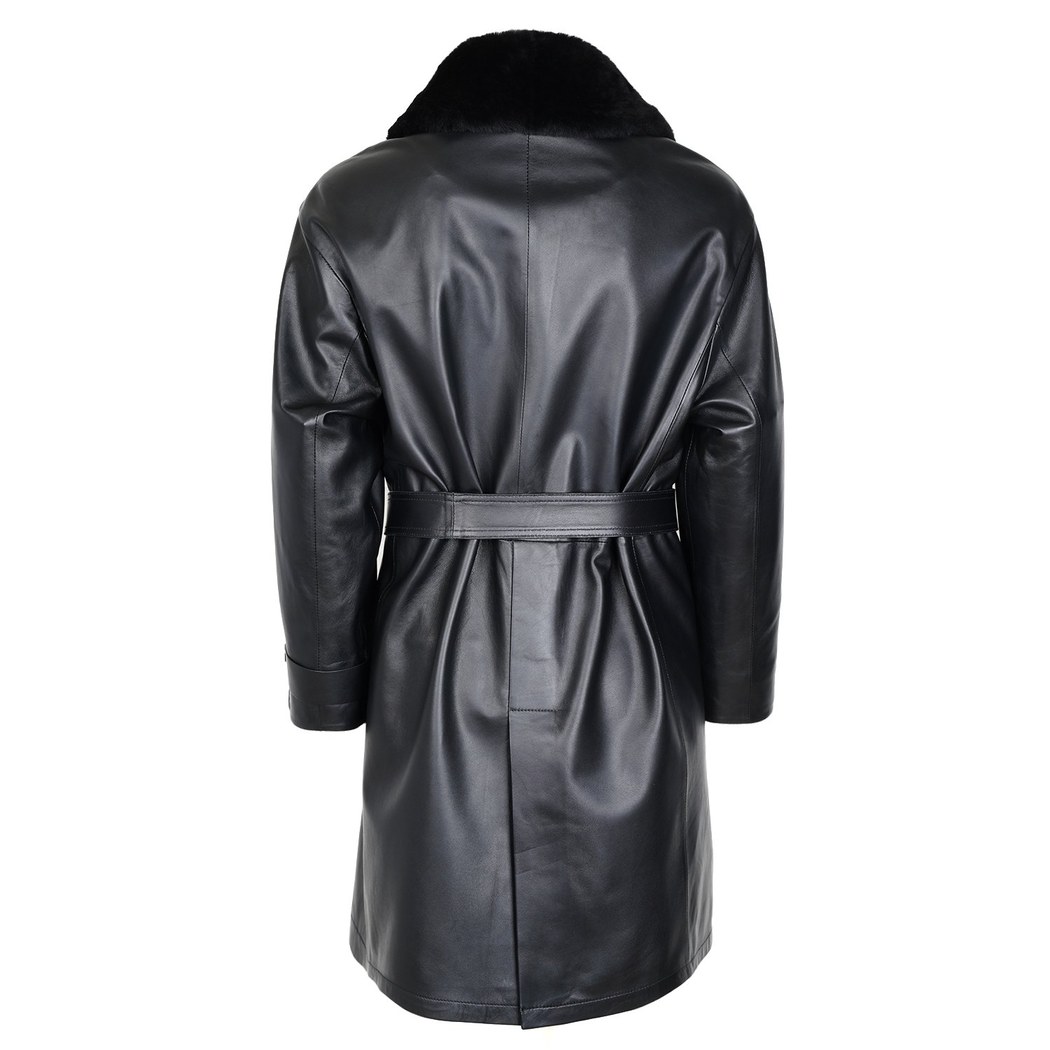 Amiah Siyah Kadın Oversize Deri Pardösü