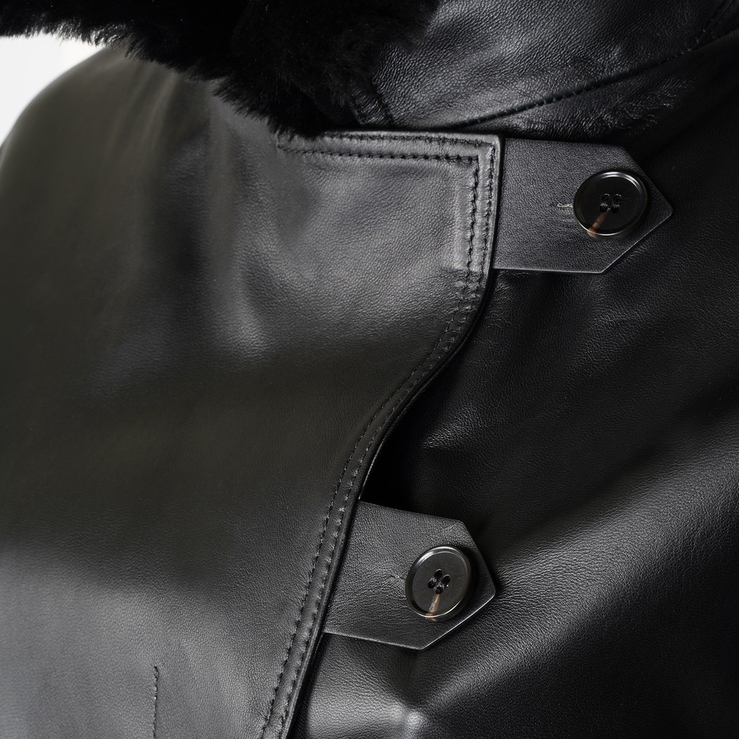 Amiah Siyah Kadın Oversize Deri Pardösü