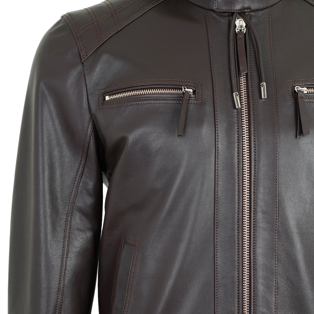 Analu Koyu Kahve Erkek Kapüşonlu Deri Mont