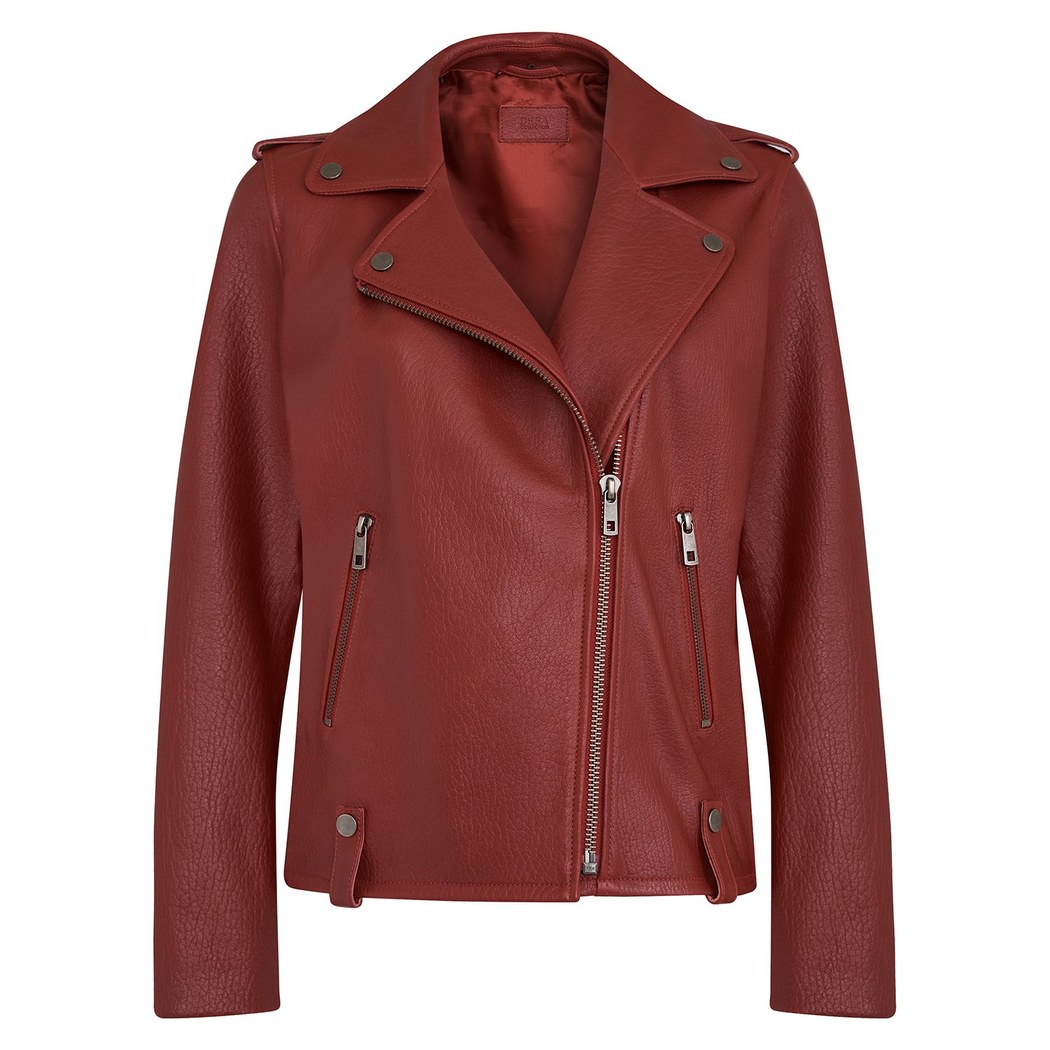 Anita Kırmızı Kadın Kapüşonlu Biker Deri Ceket