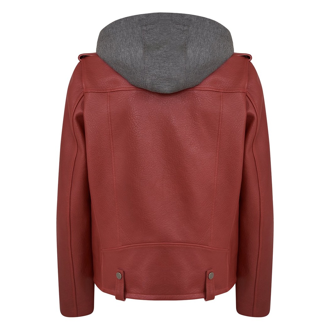 Anita Kırmızı Kadın Kapüşonlu Biker Deri Ceket