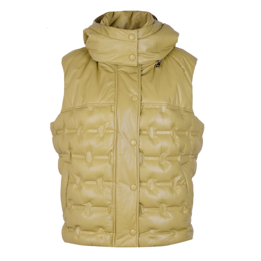 Anitra Kadın Kapüşonlu Puffer Deri Yelek