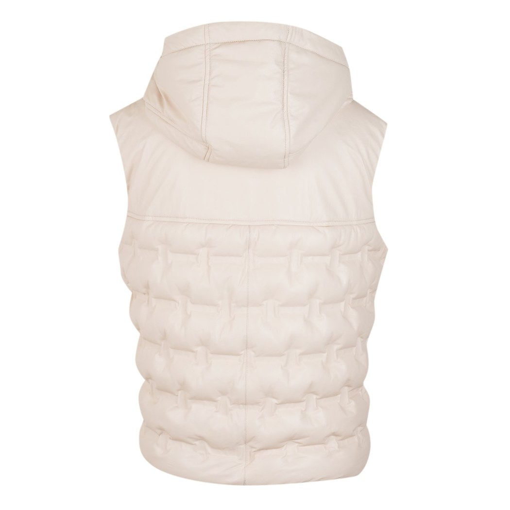 Anitra Krem Kadın Kapüşonlu Puffer Deri Yelek