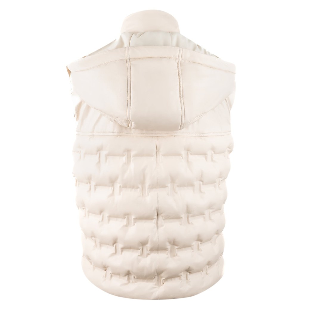 Anitra Krem Kadın Kapüşonlu Puffer Deri Yelek