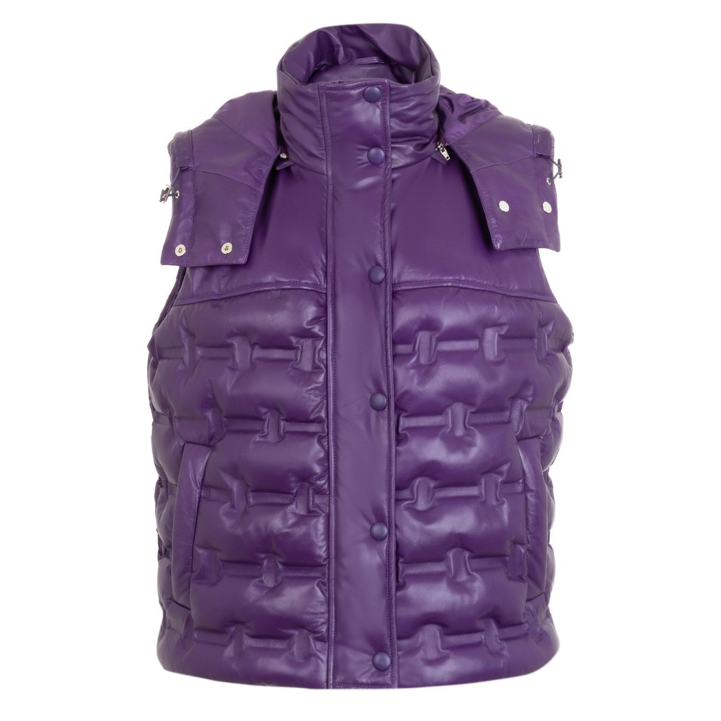 Anitra Mor Kadın Kapüşonlu Puffer Deri Yelek