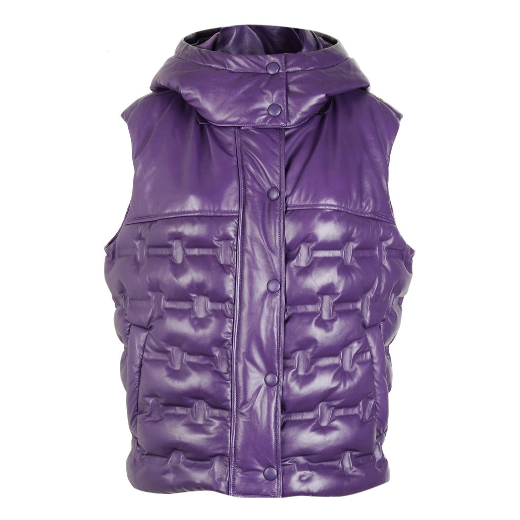 Anitra Mor Kadın Kapüşonlu Puffer Deri Yelek