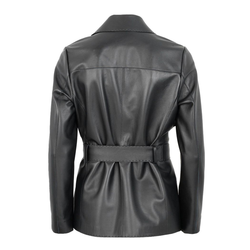 Aniye Siyah Kadın Deri Trençkot