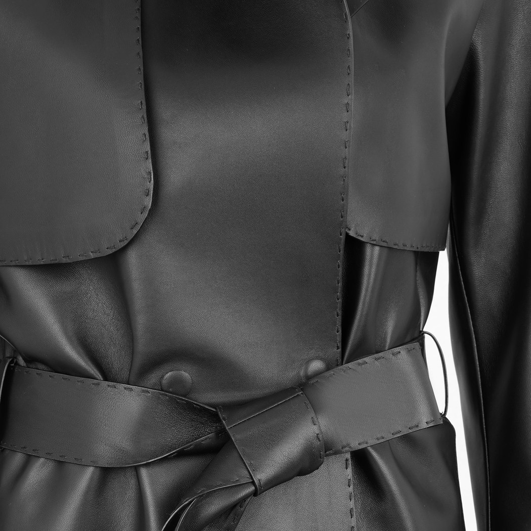 Aniye Siyah Kadın Deri Trençkot