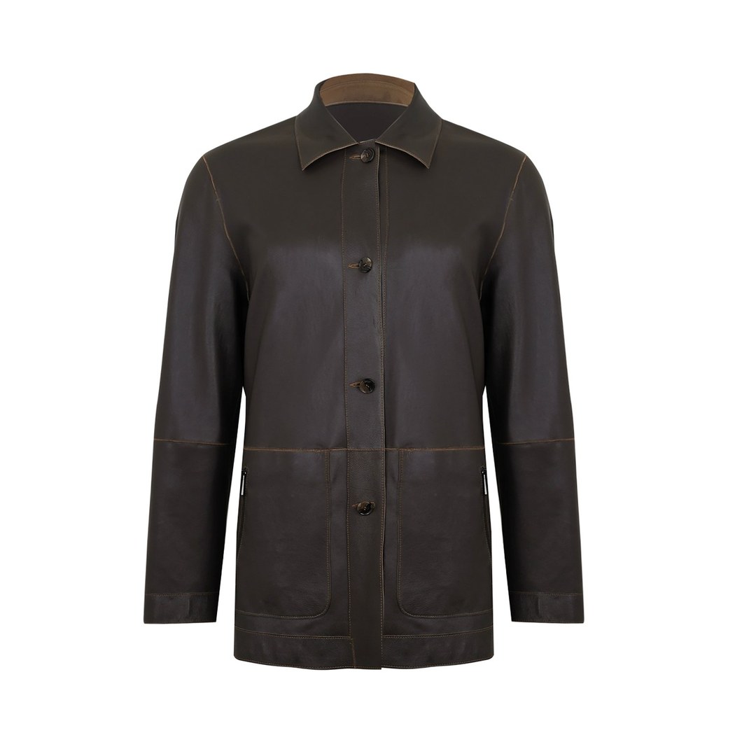 Anoki Haki Erkek Çift Taraflı Süet Deri Mont