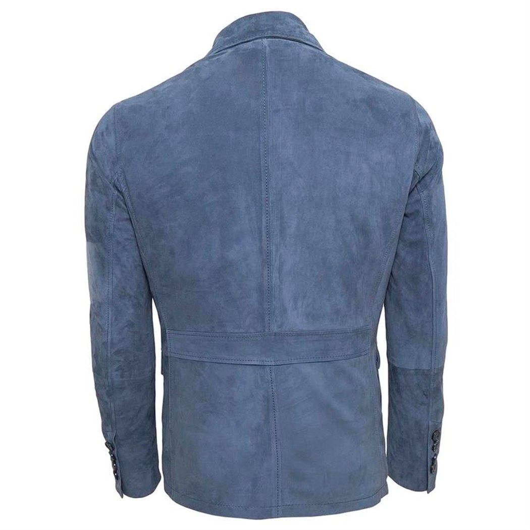 Antonin Mavi Erkek Süet Safari Deri Ceket