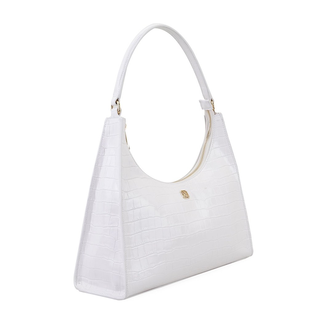 Aspen Beyaz Kadın Kroko Baskılı Deri Omuz Çantası