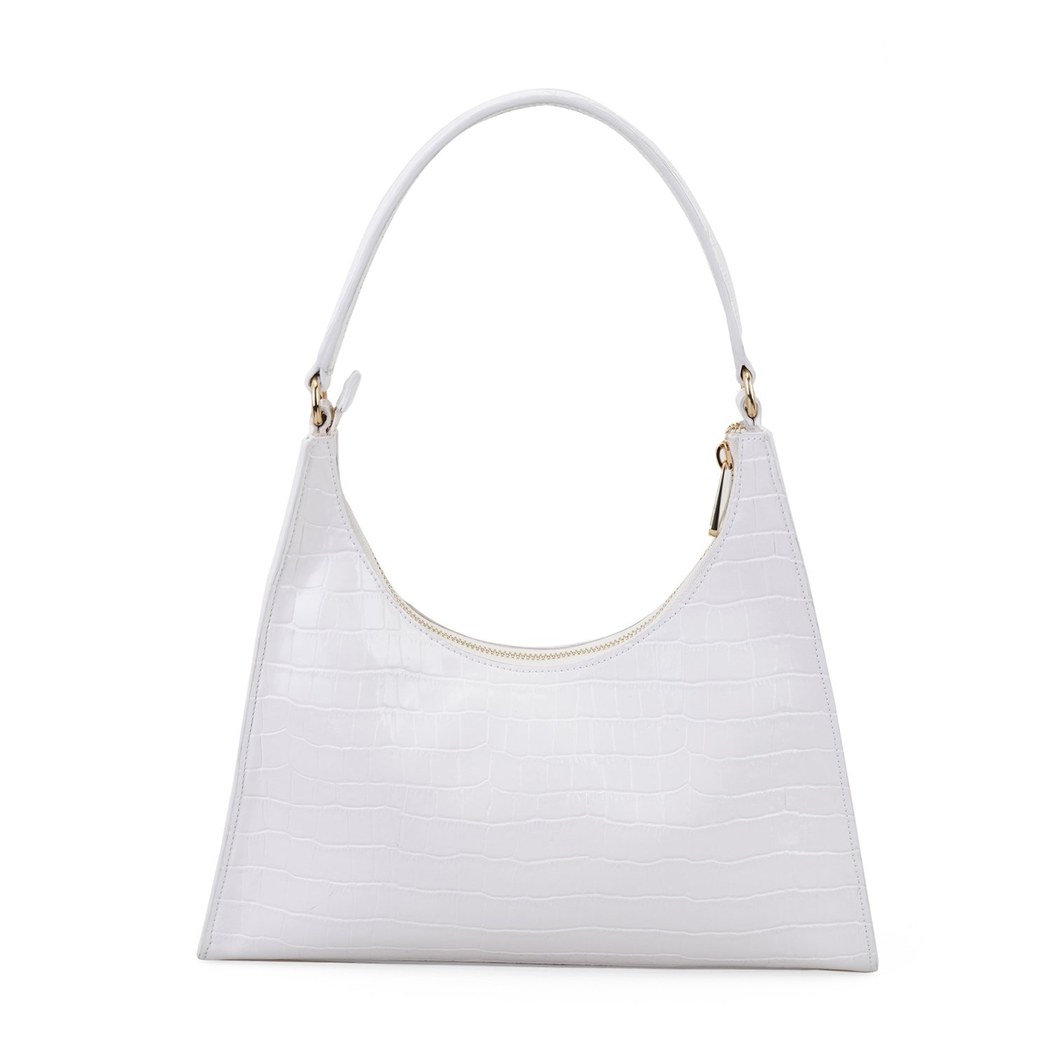 Aspen Beyaz Kadın Kroko Baskılı Deri Omuz Çantası