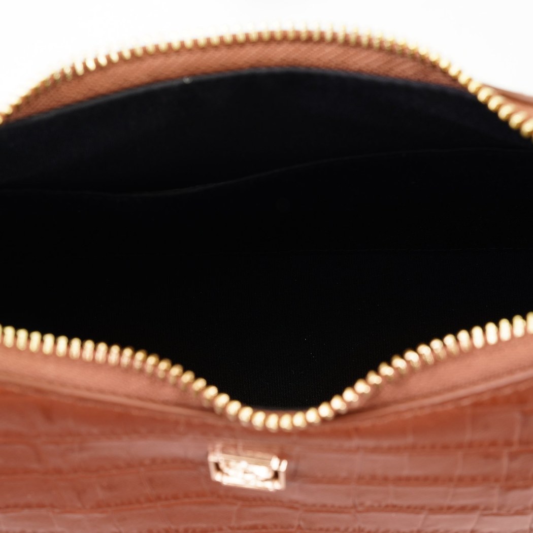 Aspen Kahve Kadın Kroko Baskılı Deri Omuz Çantası