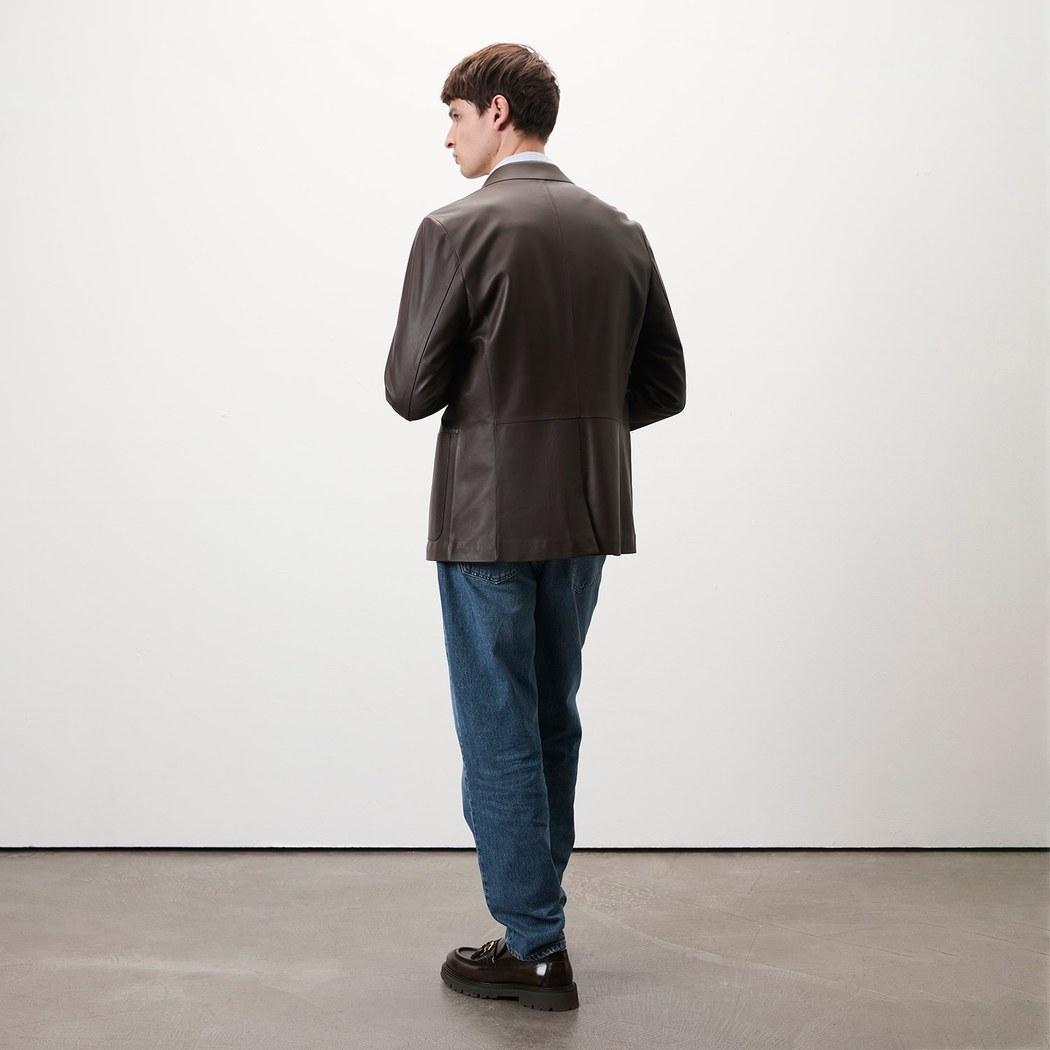 Auburn Kahverengi Erkek Deri Blazer Ceket