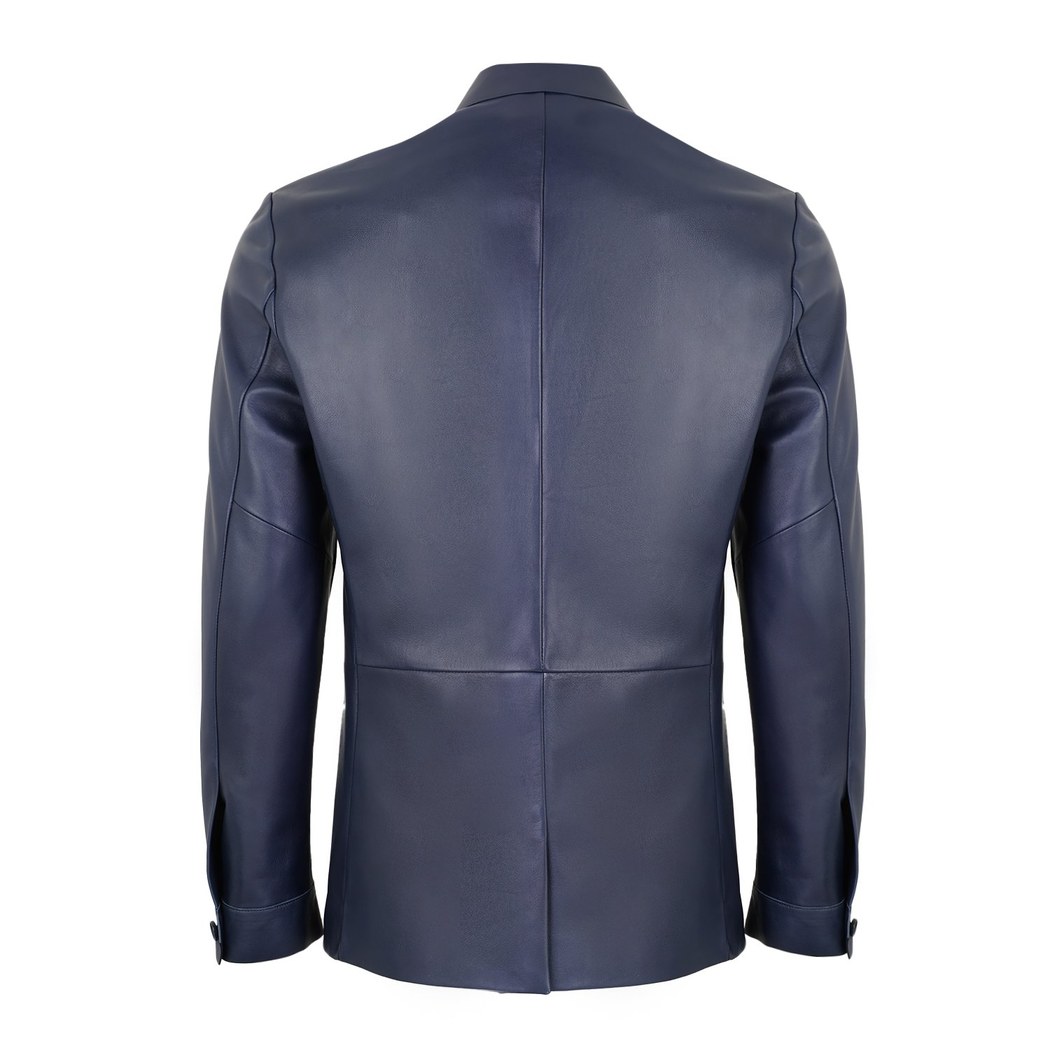 Auburn Mavi Erkek Deri Blazer Ceket