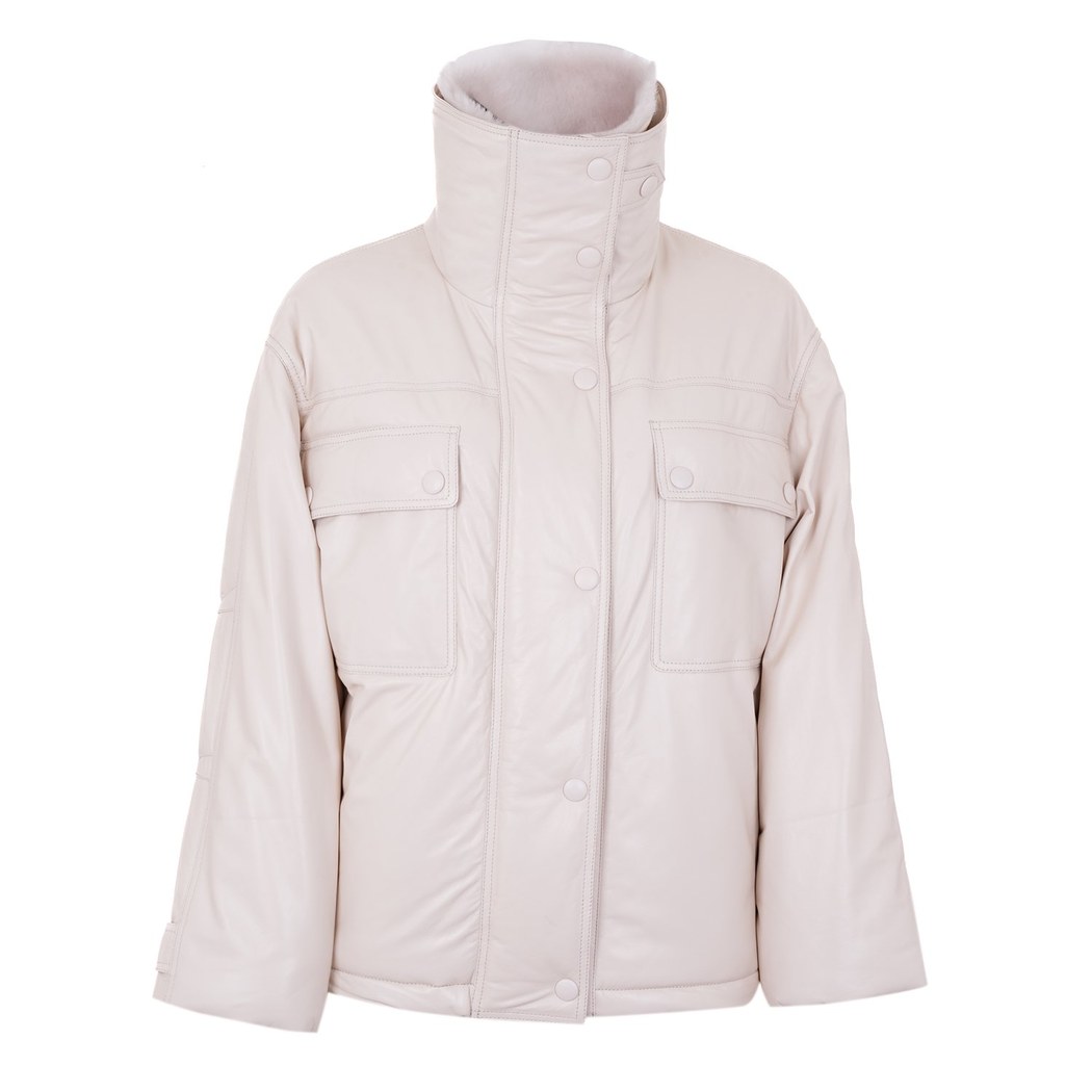 Auren Krem Kadın Deri Puffer Mont