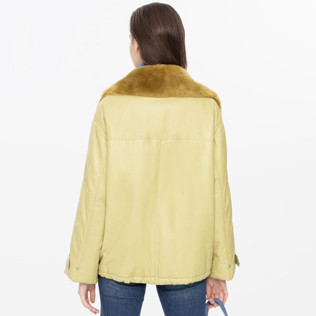 Auren Yeşil Kadın Deri Puffer Mont