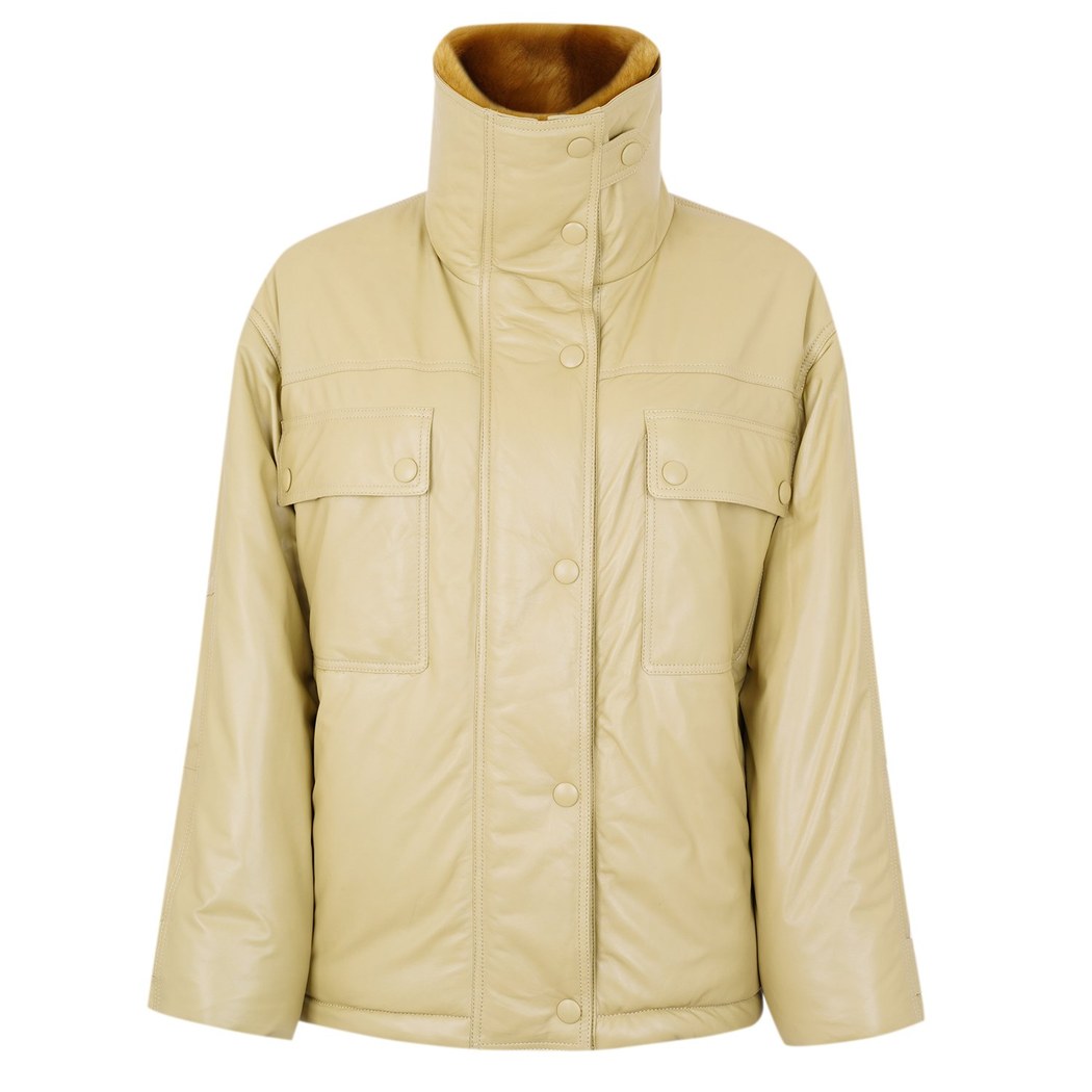 Auren Yeşil Kadın Deri Puffer Mont