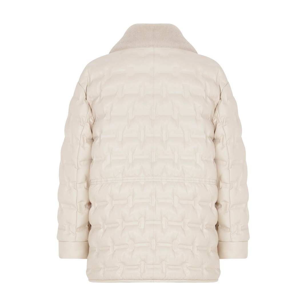 Avari Krem Kadın Puffer Deri Mont