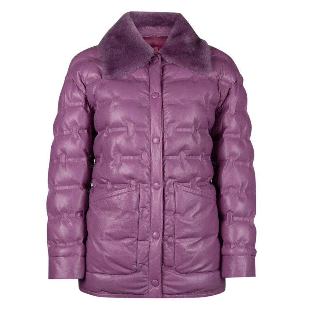 Avari Mor Kadın Puffer Deri Mont