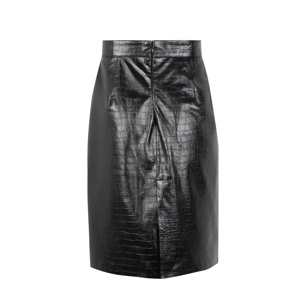 Ayalisse Siyah Kadın Kroko Baskılı Deri Etek