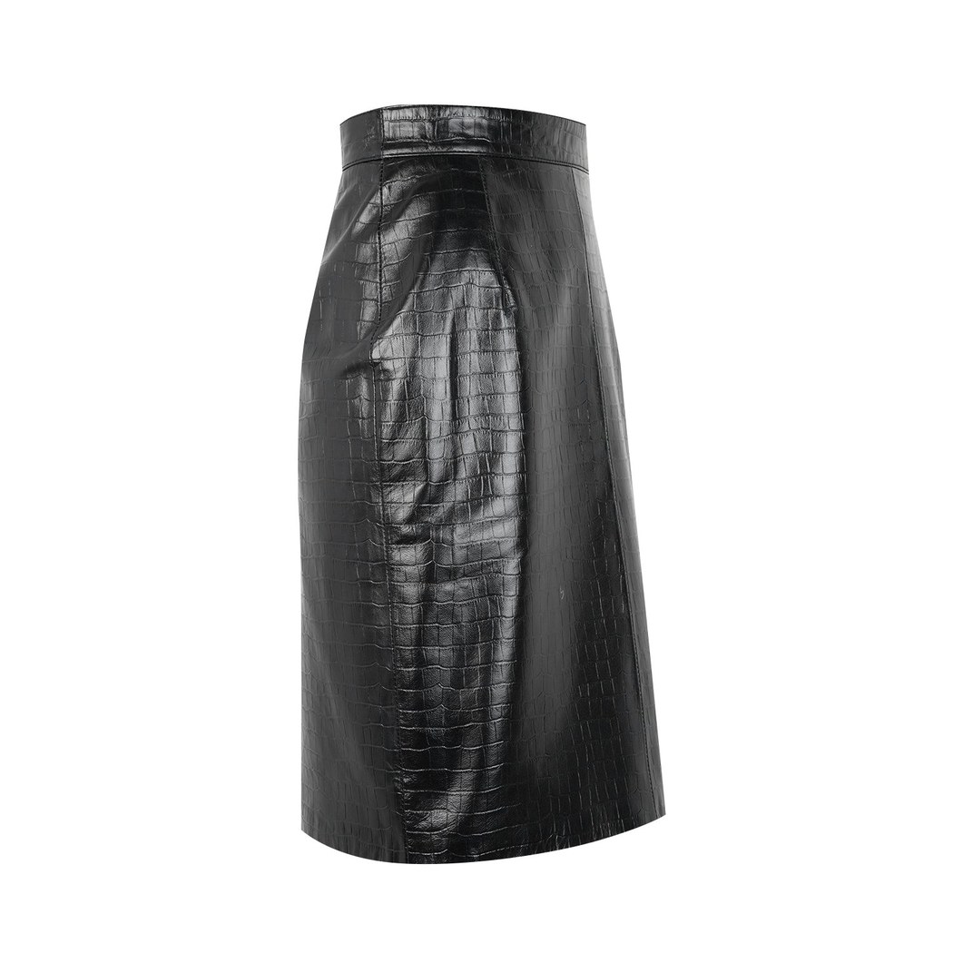 Ayalisse Siyah Kadın Kroko Baskılı Deri Etek