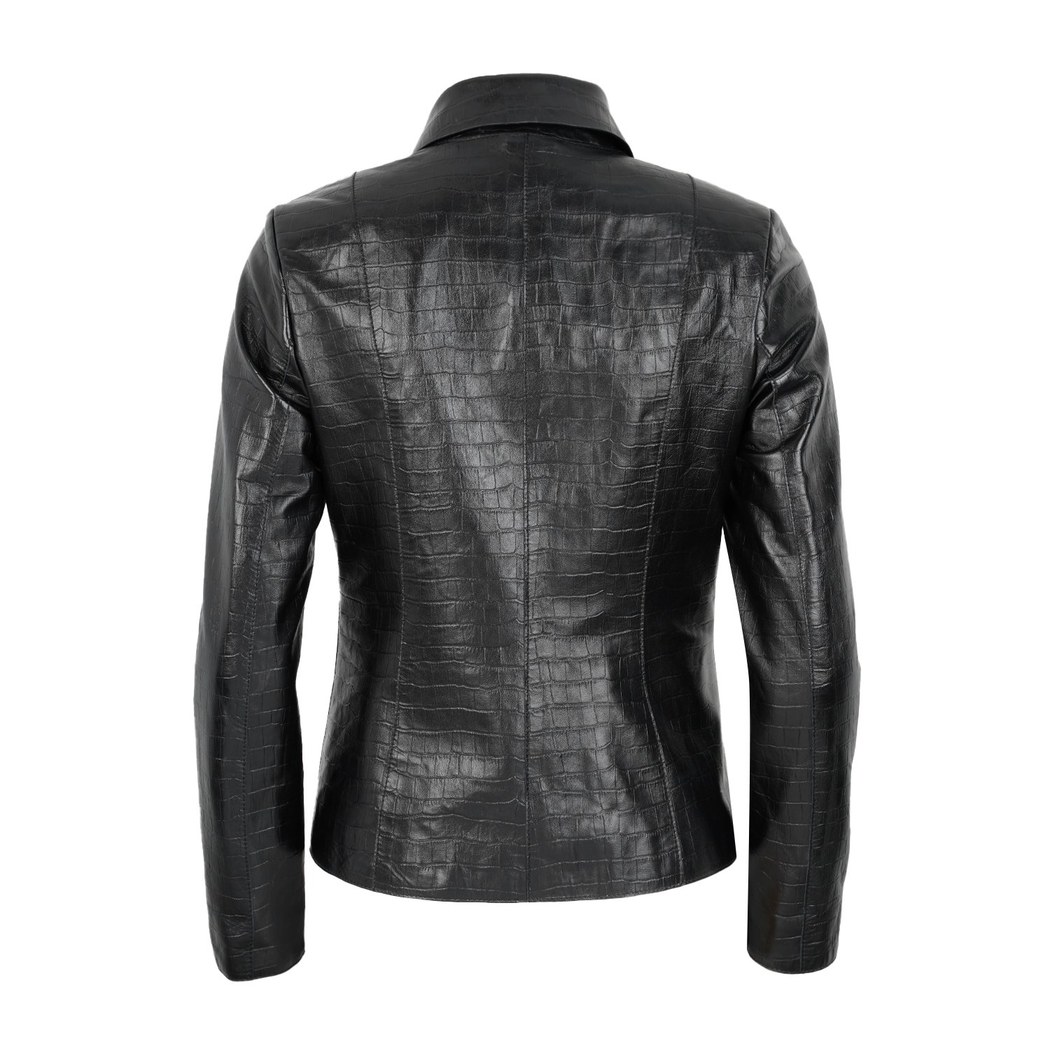Ayita Siyah Kadın Kroko Baskılı Deri Ceket