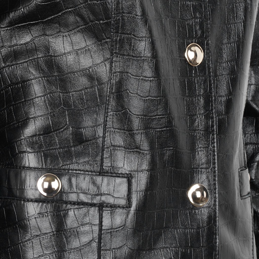 Ayita Siyah Kadın Kroko Baskılı Deri Ceket