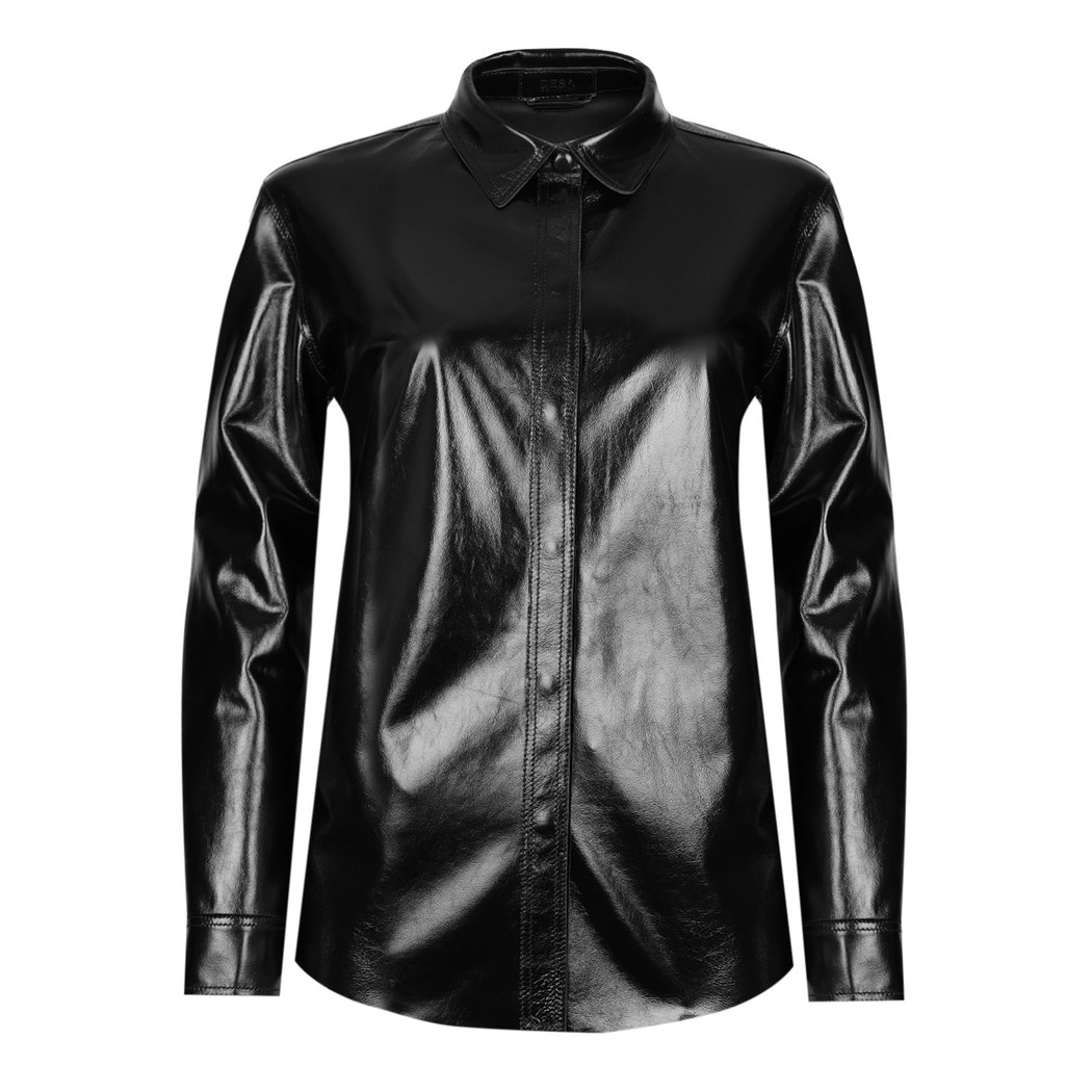 Ayzaria Siyah Kadın Rugan Deri Gömlek