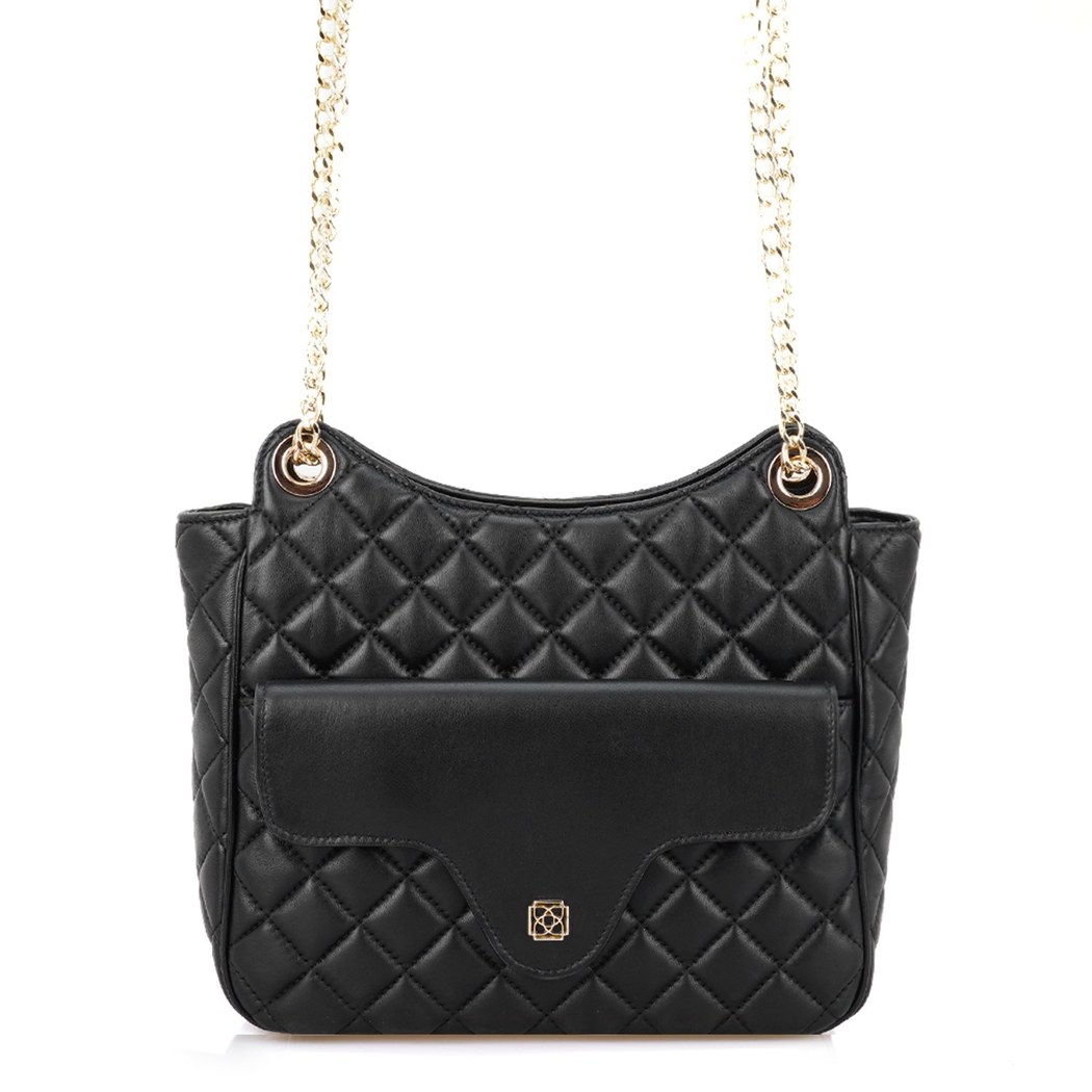 Azaliya Siyah Kadın Kapitone Deri Omuz Çantası