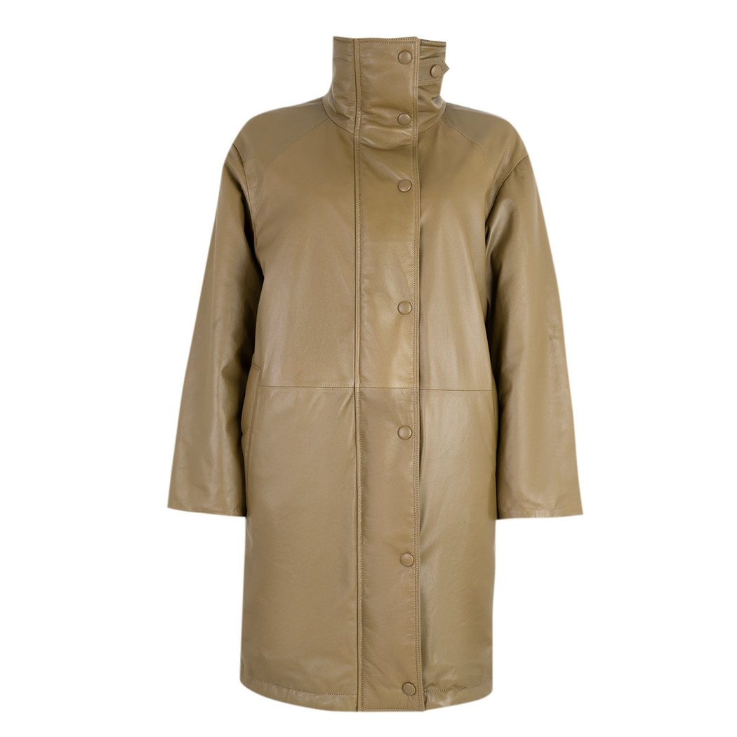 Azia Haki Kadın Çift Taraflı Deri Trençkot