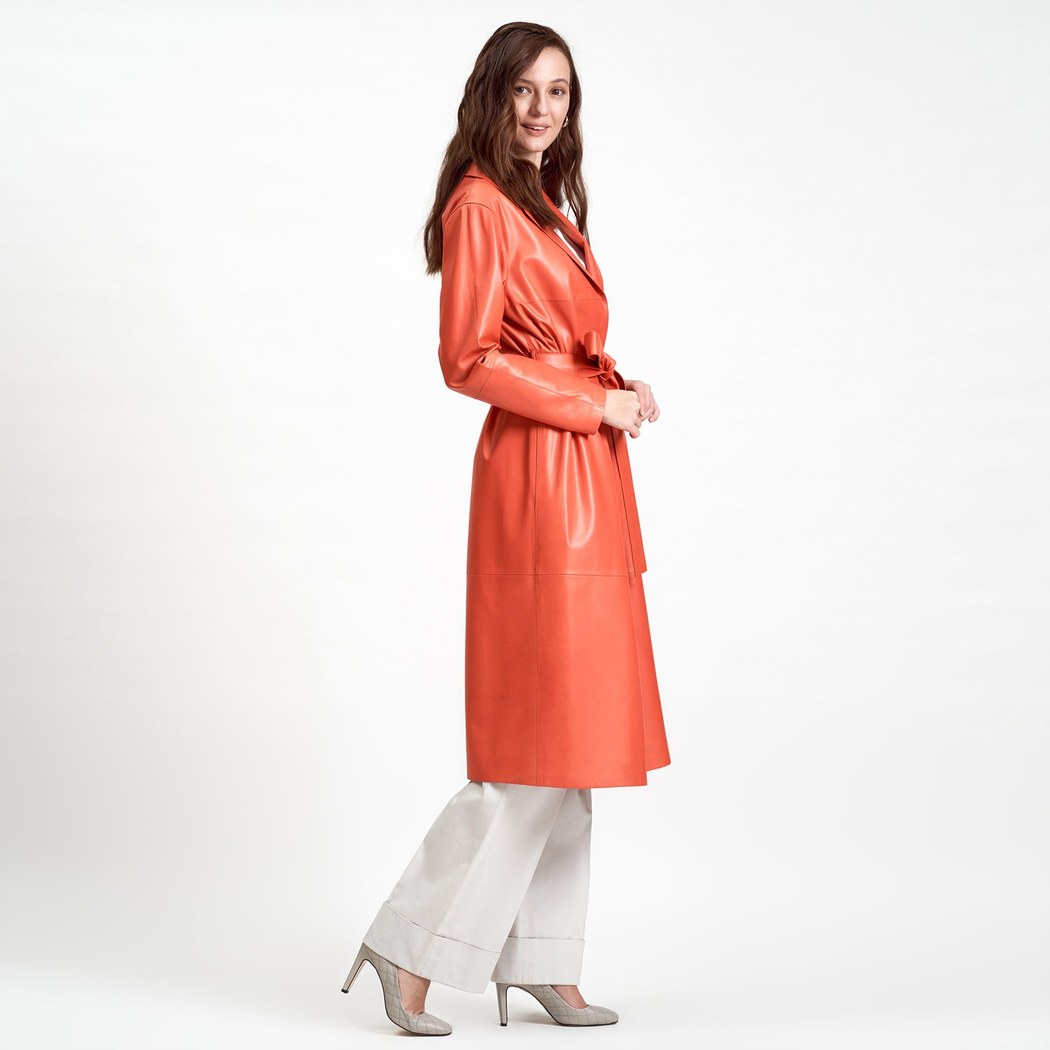 Aziza Kadın Deri Uzun Trençkot